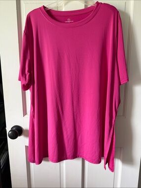 Relaxed Short-Sleeve Tunic Top - Hot Pink